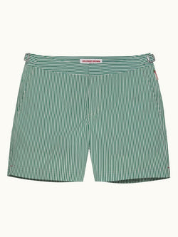 Bulldog - Seersucker Mid-Length Swim Shorts Woven In Italy in Fresh Lawn/White Stripe colour