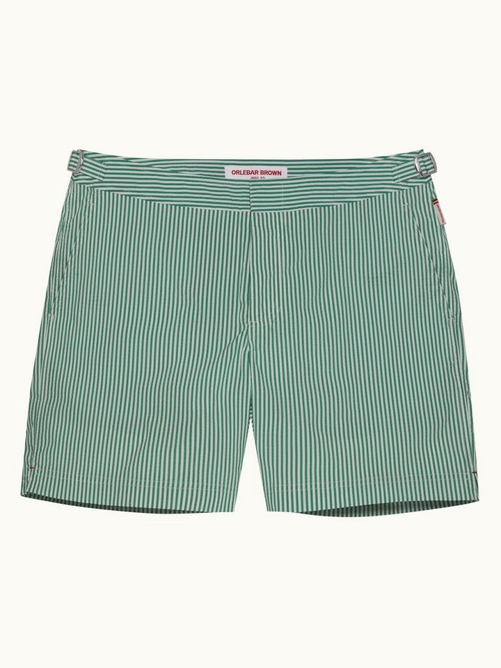 Bulldog - Seersucker Mid-Length Swim Shorts Woven In Italy in Fresh Lawn/White Stripe colour