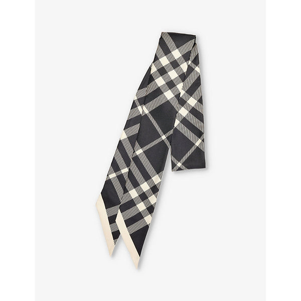 Burberry Checked contrast-trim silk scarf | LYBSTORE