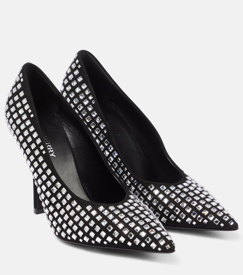 Burberry Crystal-embellished suede pumps