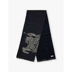 Mens Burberry EKD denim-effect brand-jacquard knitted scarf