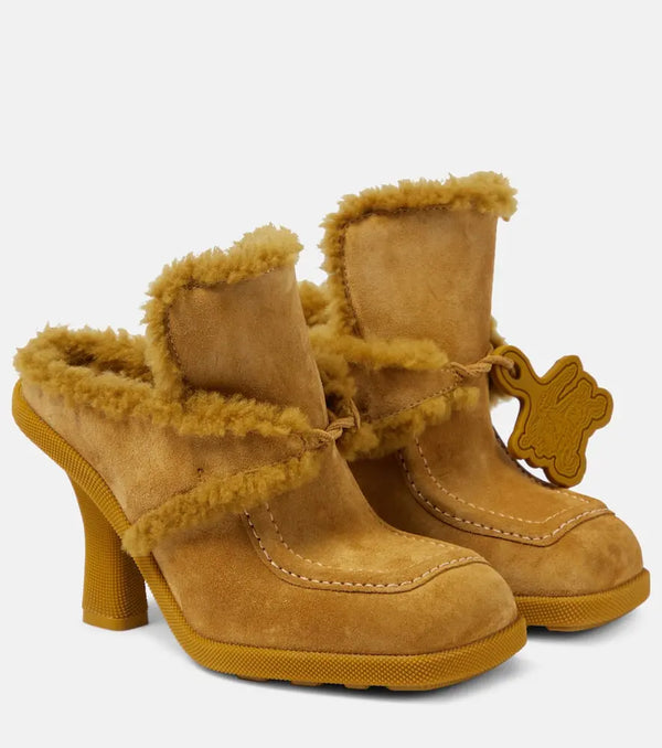 Burberry EKD shearling-lined suede mules | LYBSTORE