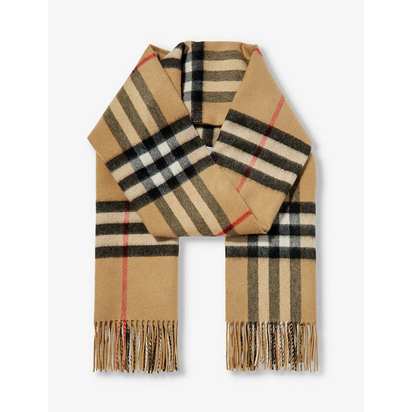 Womens Burberry Giant Check tasselled-trim cashmere scarf