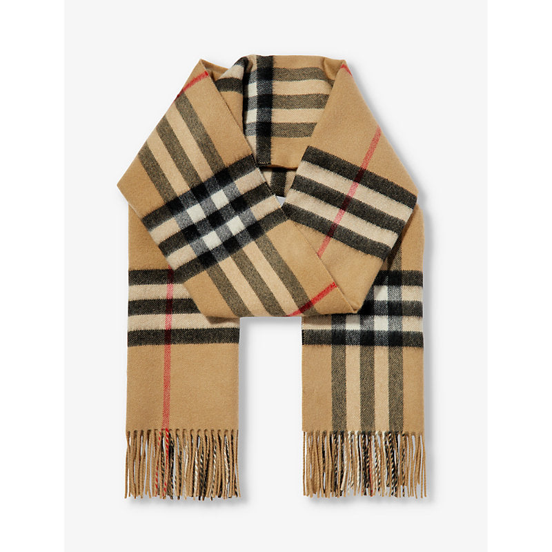 Womens Burberry Giant Check tasselled-trim cashmere scarf