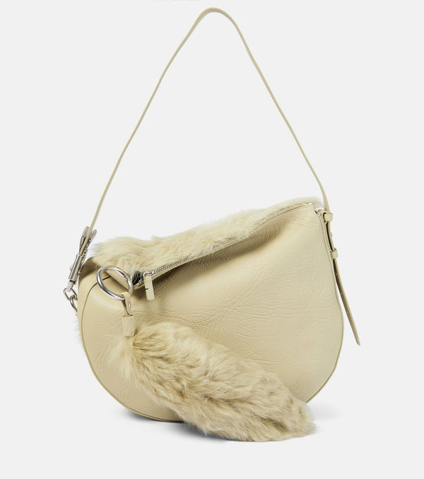 Burberry Knight Medium shearling-trimmed leather shoulder bag