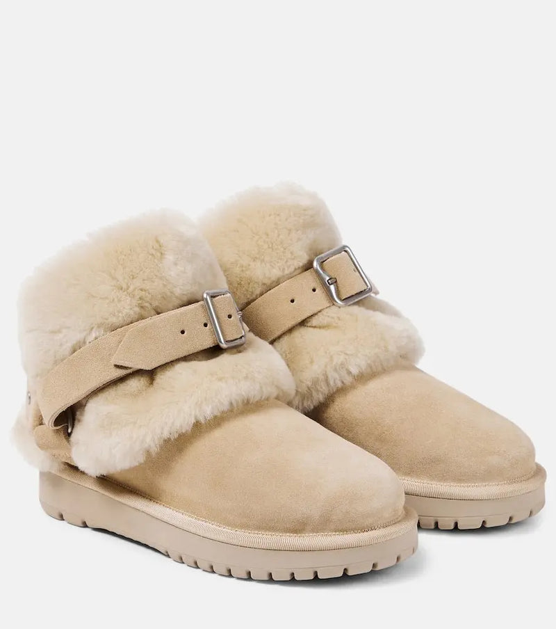 Burberry Shearling-trimmed suede ankle boots | LYBSTORE