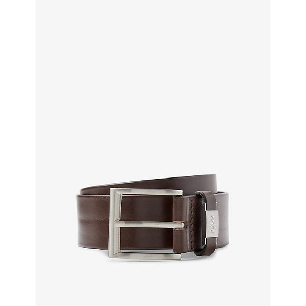 Business logo-embossed buckle leather belt