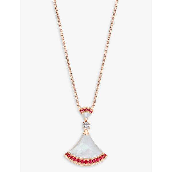 Bvlgari Divas' Dream 18ct rose-gold, mother-of-pearl, pavé ruby and 0.1ct diamond pendant necklace