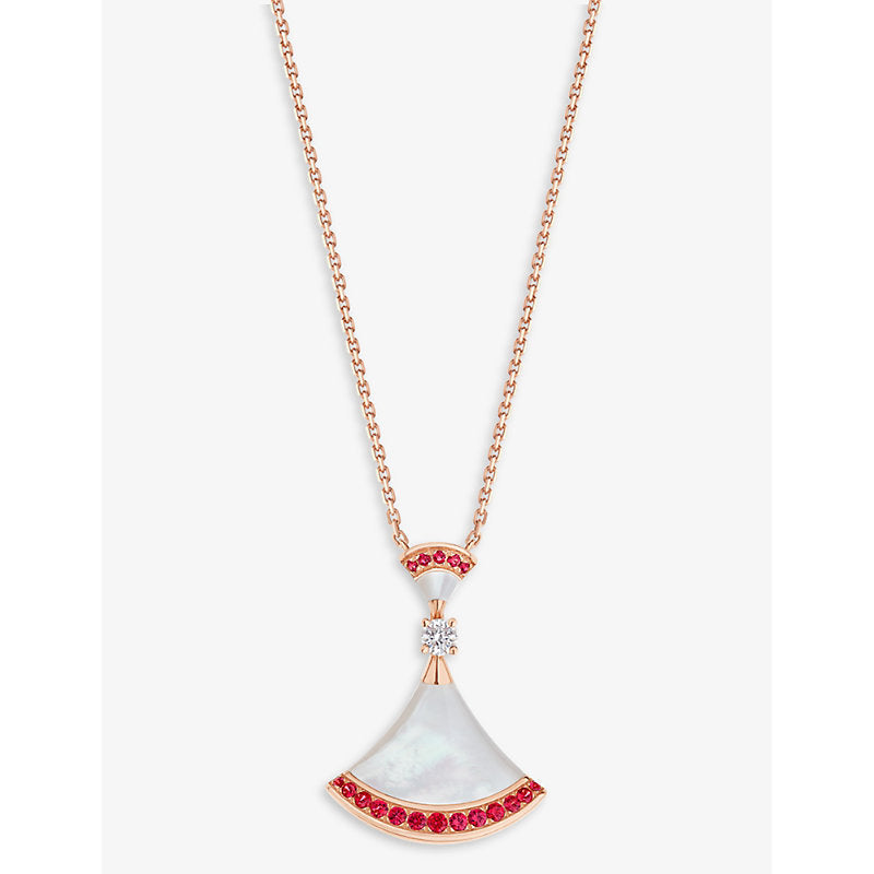 Bvlgari Divas' Dream 18ct rose-gold, mother-of-pearl, pavé ruby and 0.1ct diamond pendant necklace | LYBSTORE