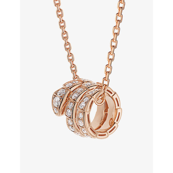 Bvlgari Serpenti Viper 18ct rose-gold and 0.63ct round-cut diamond pendant necklace