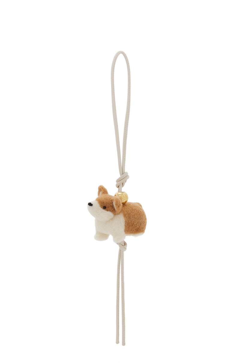 Corgi charm in felt and calfskin