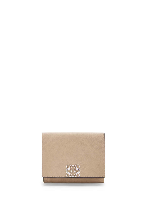 Anagram trifold wallet in pebble grain calfskin