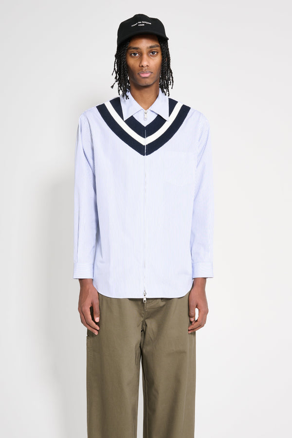 Comme des Garçons Homme Cotton Stripe Zip Shirt White Navy