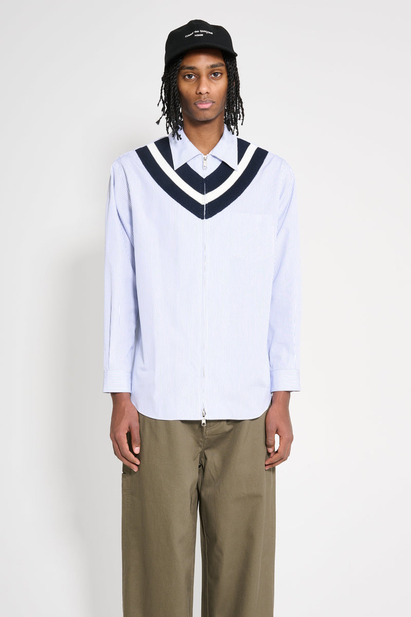 Comme des Garçons Homme Cotton Stripe Zip Shirt White Navy