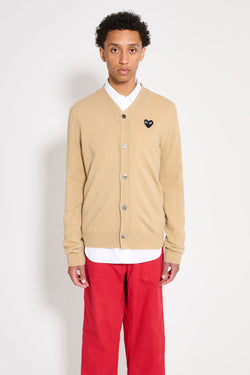 Comme des Garçons Play Small Heart Knitted Cardigan Light Camel / Black