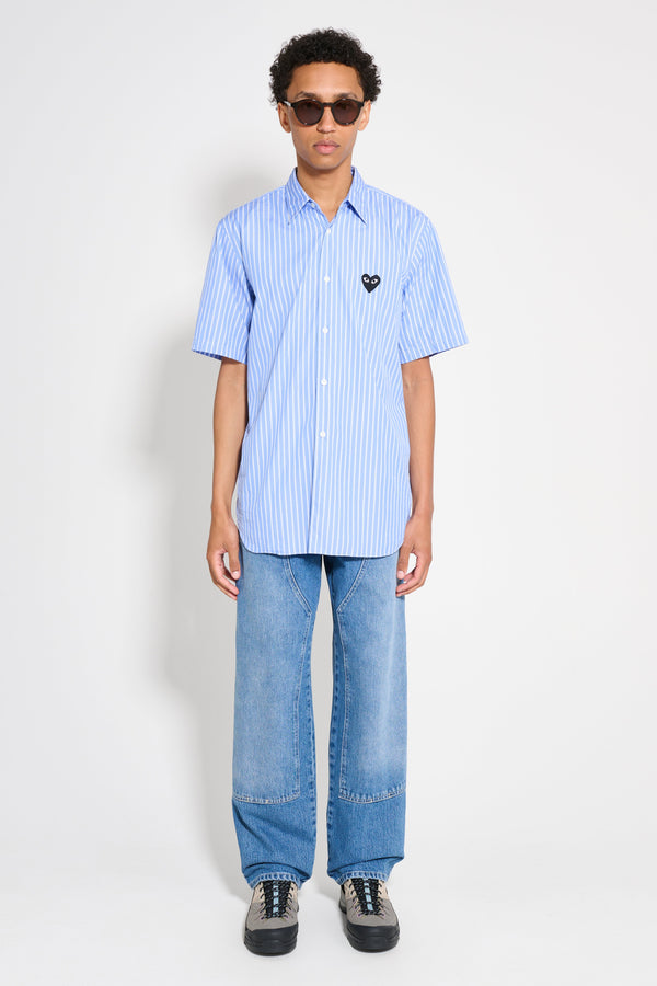 Comme des Garçons Play Small Heart Short Sleeve Shirt Stripe Blue