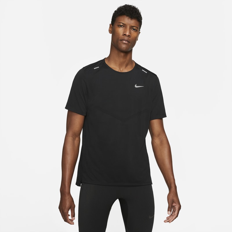 Playera de correr de manga corta Dri-FIT para hombre Nike Rise 365 - Negro - 50% Poliéster reciclado - 50% materiales sostenibles