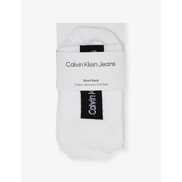 Calvin Klein Brand-print mid-calf pack of two stretch cotton-blend knitted socks | LYBSTORE