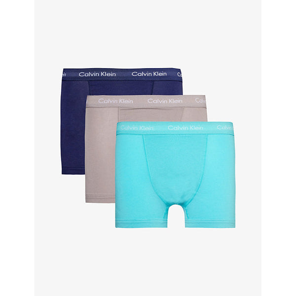  Calvin Klein Branded-waistband mid-rise  pack of three stretch-cotton trunks