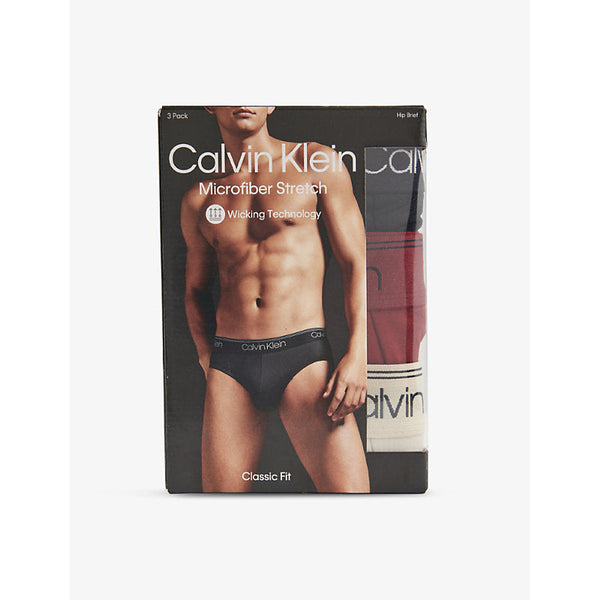 Calvin Klein Branded-waistband mid-rise pack of three stretch-woven briefs