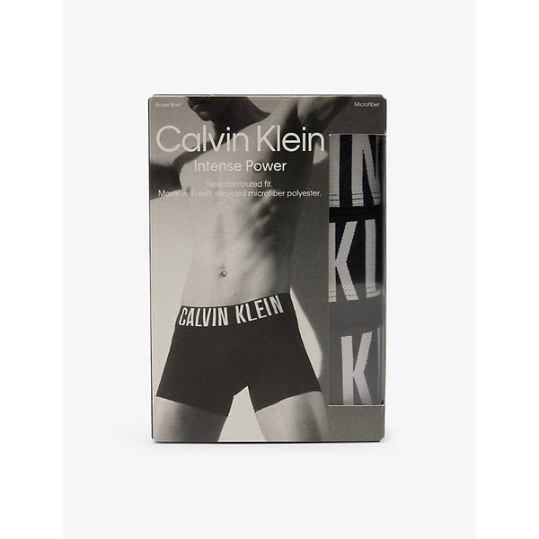 Calvin Klein Branded-waistband pack of three stretch-recycled polyester boxer briefs