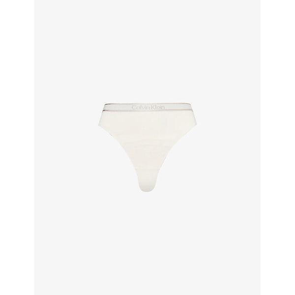 Womens Calvin Klein Tonal-logo mid-rise cotton-blend thong