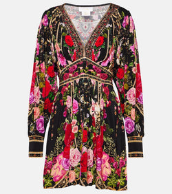 Camilla Embellished floral jersey minidress