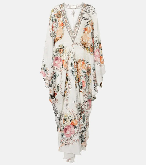 Camilla Embellished floral silk crêpe kaftan | LYBSTORE