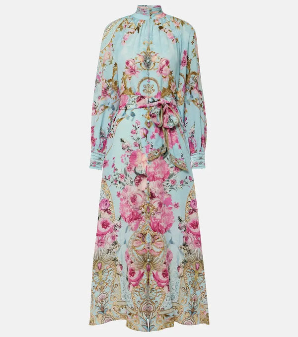 Camilla Embellished floral silk crêpe midi dress