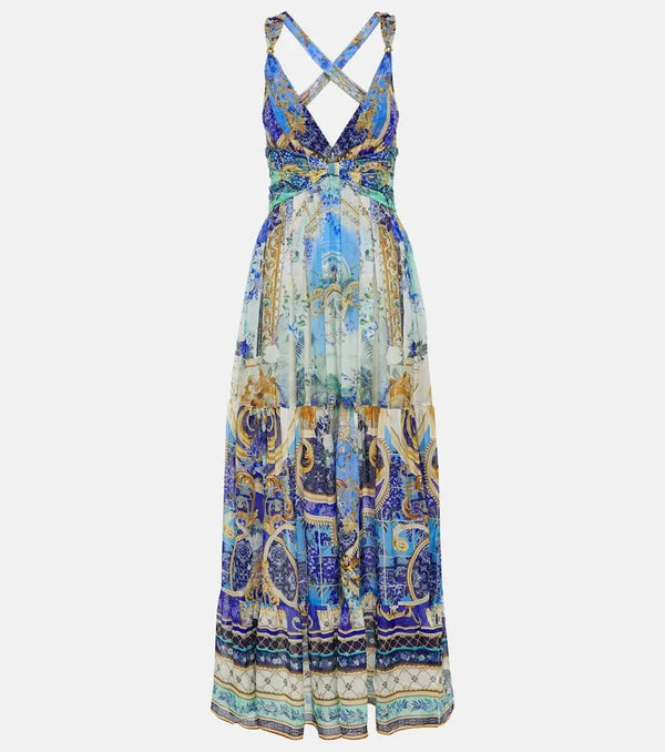 Camilla Embellished floral silk maxi dress | LYBSTORE