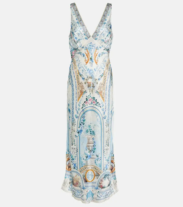 Camilla Embellished floral silk midi dress | LYBSTORE