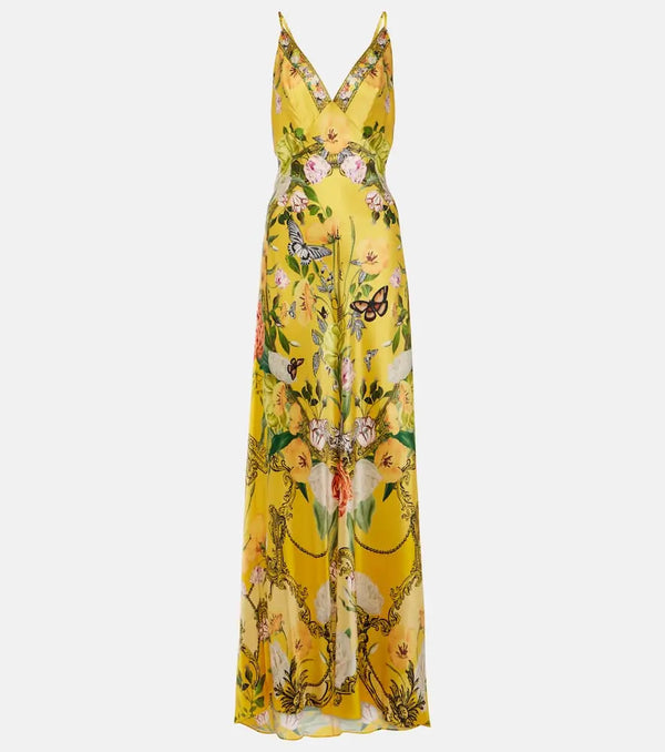 Camilla Floral silk satin slip dress