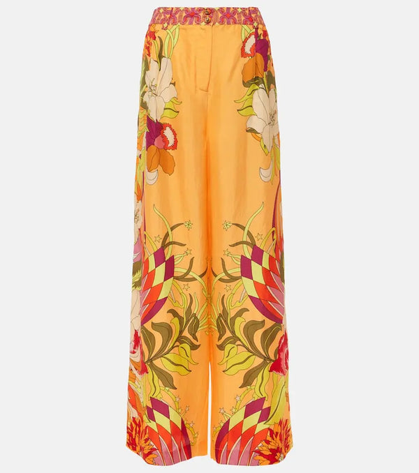 Camilla Floral silk satin wide-leg pants