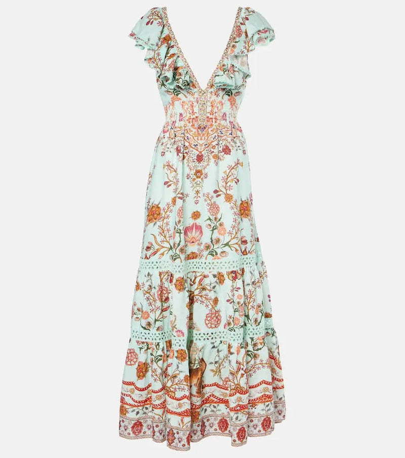 Camilla Floral tiered linen maxi dress