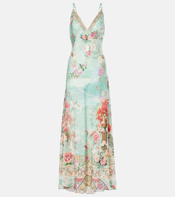 Camilla Printed ruffled satin slip dress