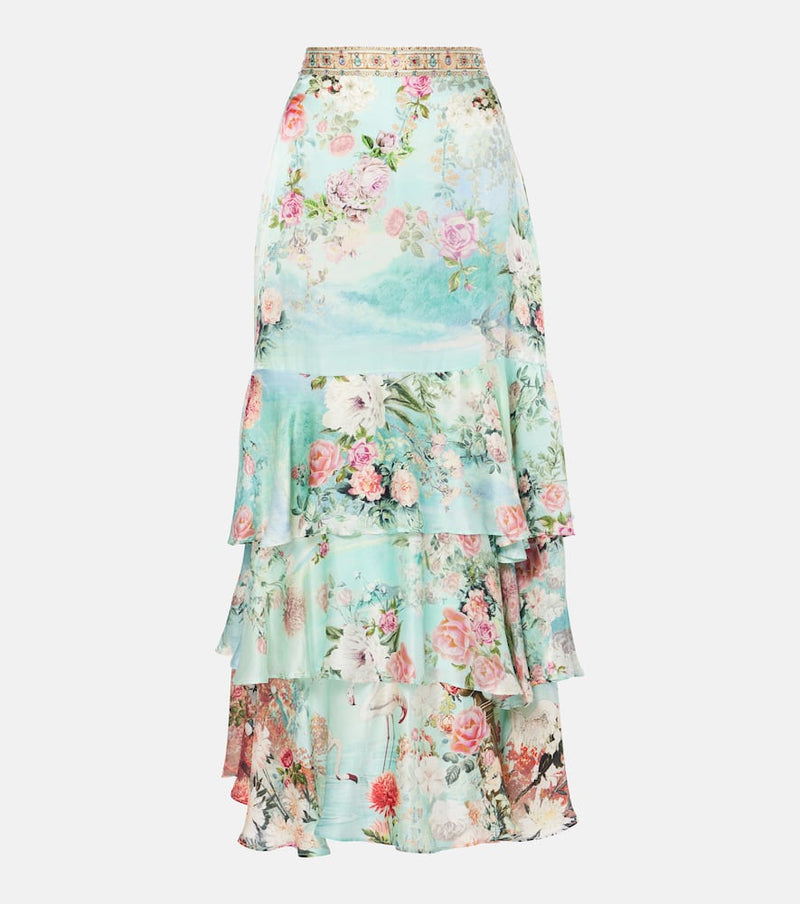 Camilla Ruffled tiered silk maxi skirt