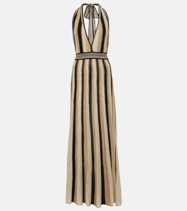 Camilla Striped halterneck knit maxi dress