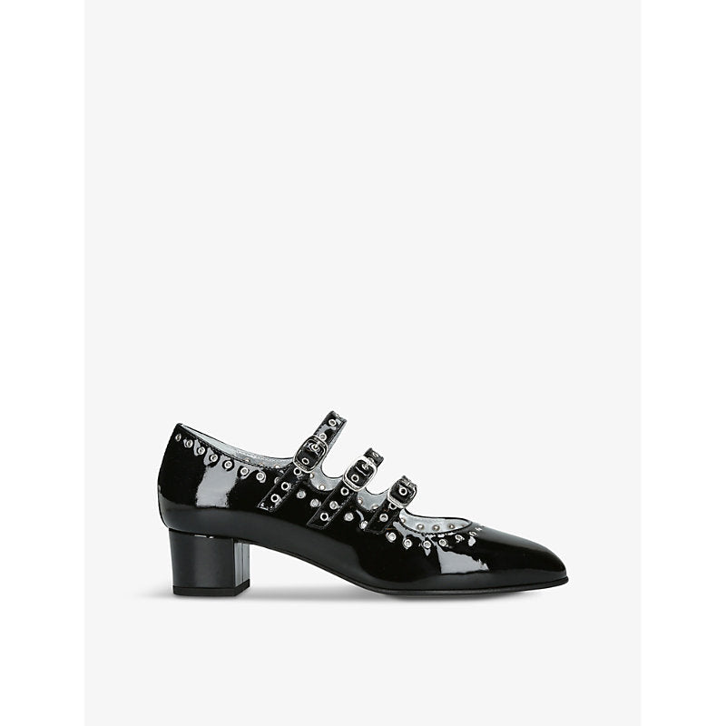 Carel Camden three-strap patent-leather Mary Jane courts