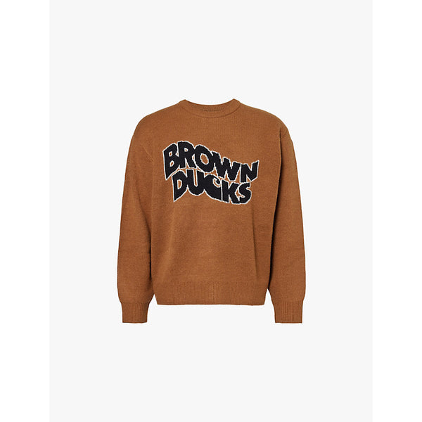 Mens Carhartt Wip Brown ducks text-pattern relaxed-fit knitted jumper