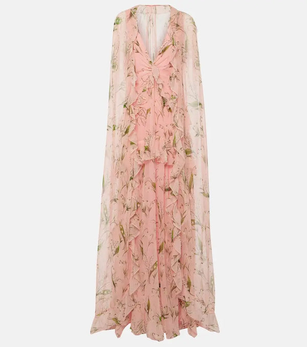 Carolina Herrera Caped floral silk gown | LYBSTORE