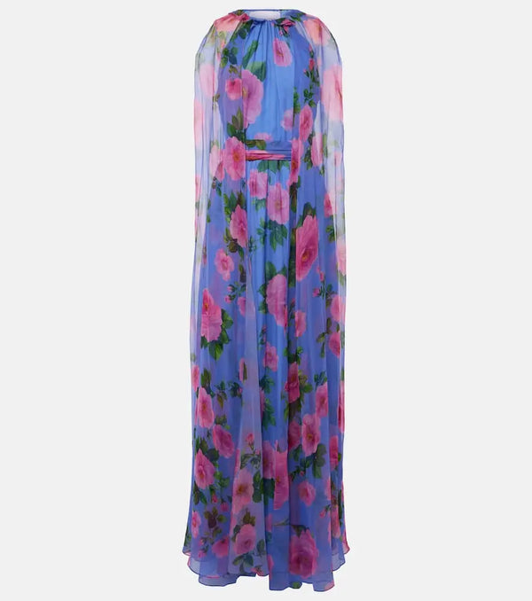 Carolina Herrera Floral caped halterneck silk gown | LYBSTORE