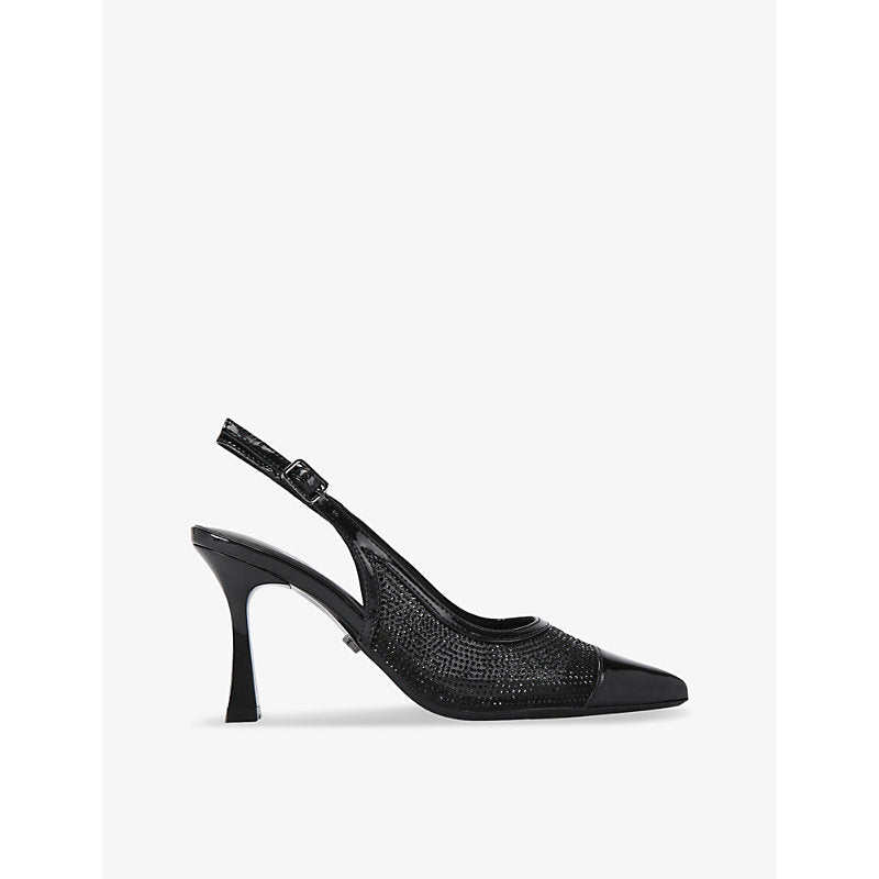 Carvela Midnight crystal-embellished mesh slingback courts