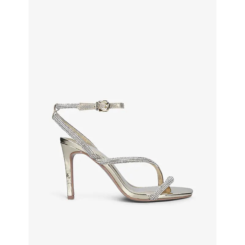 Carvela Paparazzi crystal-embellished metallic faux-leather heeled sandals | Carvela