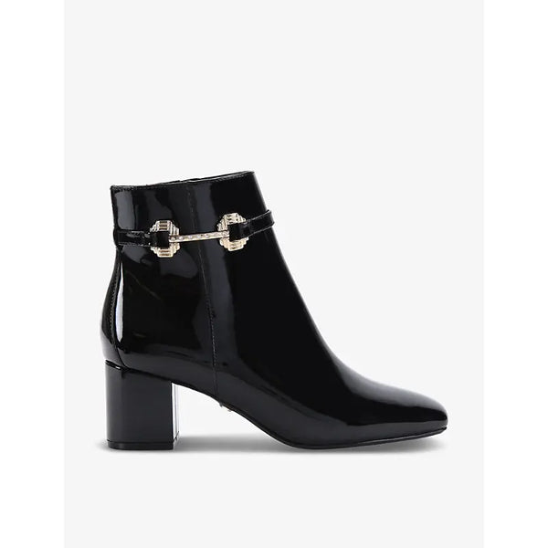 Carvela Poise chain-embellished heeled patent faux-leather ankle boots