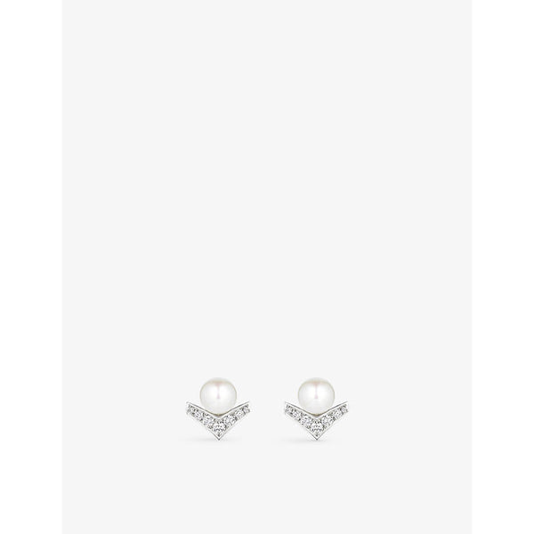 Chaumet Joséphine Aigrette 18ct white-gold, 0.15 brilliant cut diamonds and 1.70ct pearl stud earrings