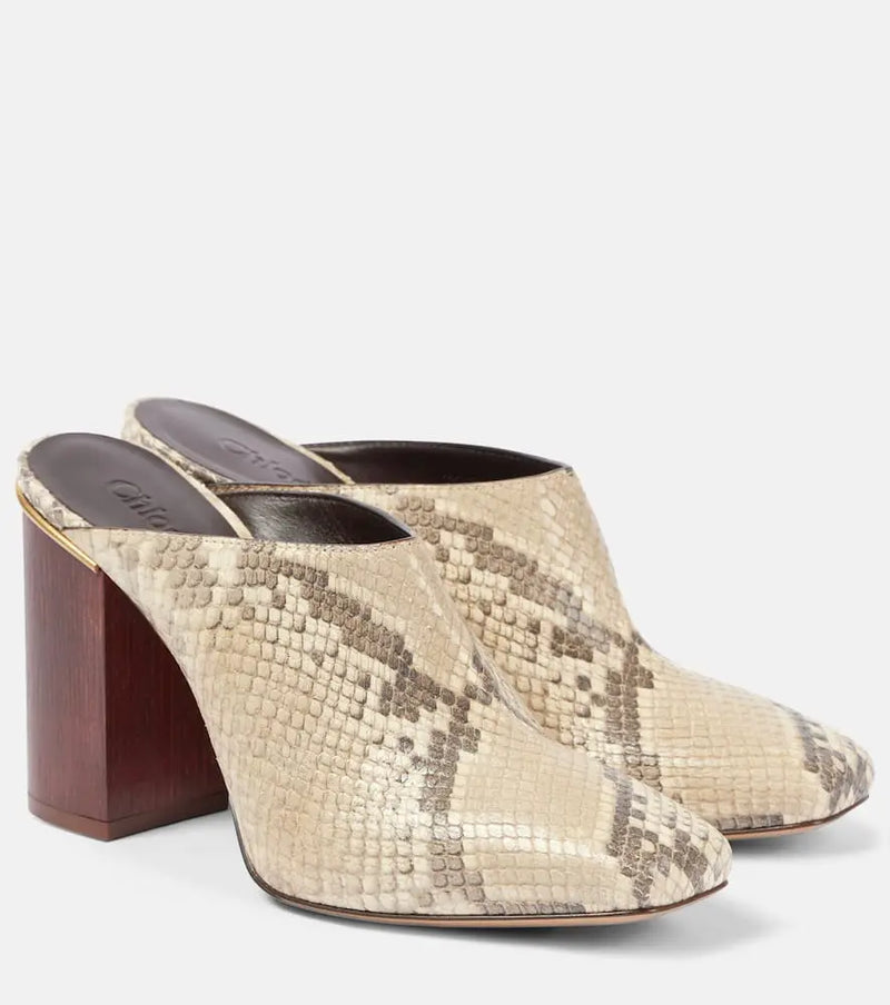 Chloé Ambre snake-effect leather mules