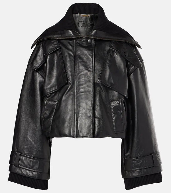 Chloé Cropped leather bomber jacket | LYBSTORE