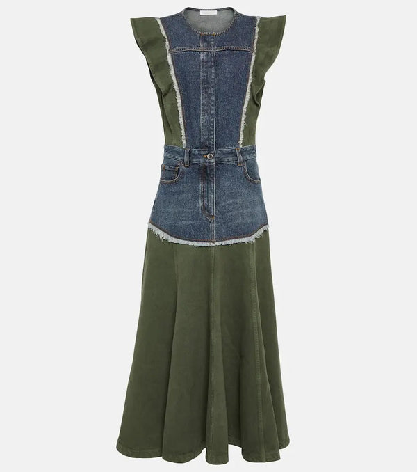 Chloé Denim-paneled midi dress