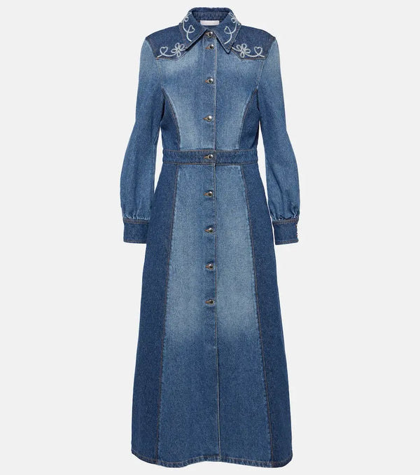 Chloé Embroidered denim shirt dress | LYBSTORE