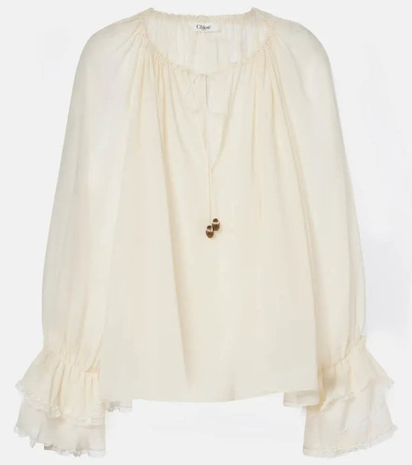 Chloé Gathered silk georgette blouse | LYBSTORE